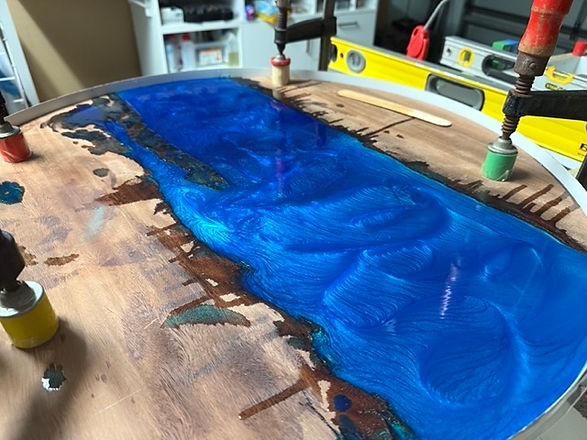 Custom Order Blue Resin Lazy Susan in Progress from AngelResin