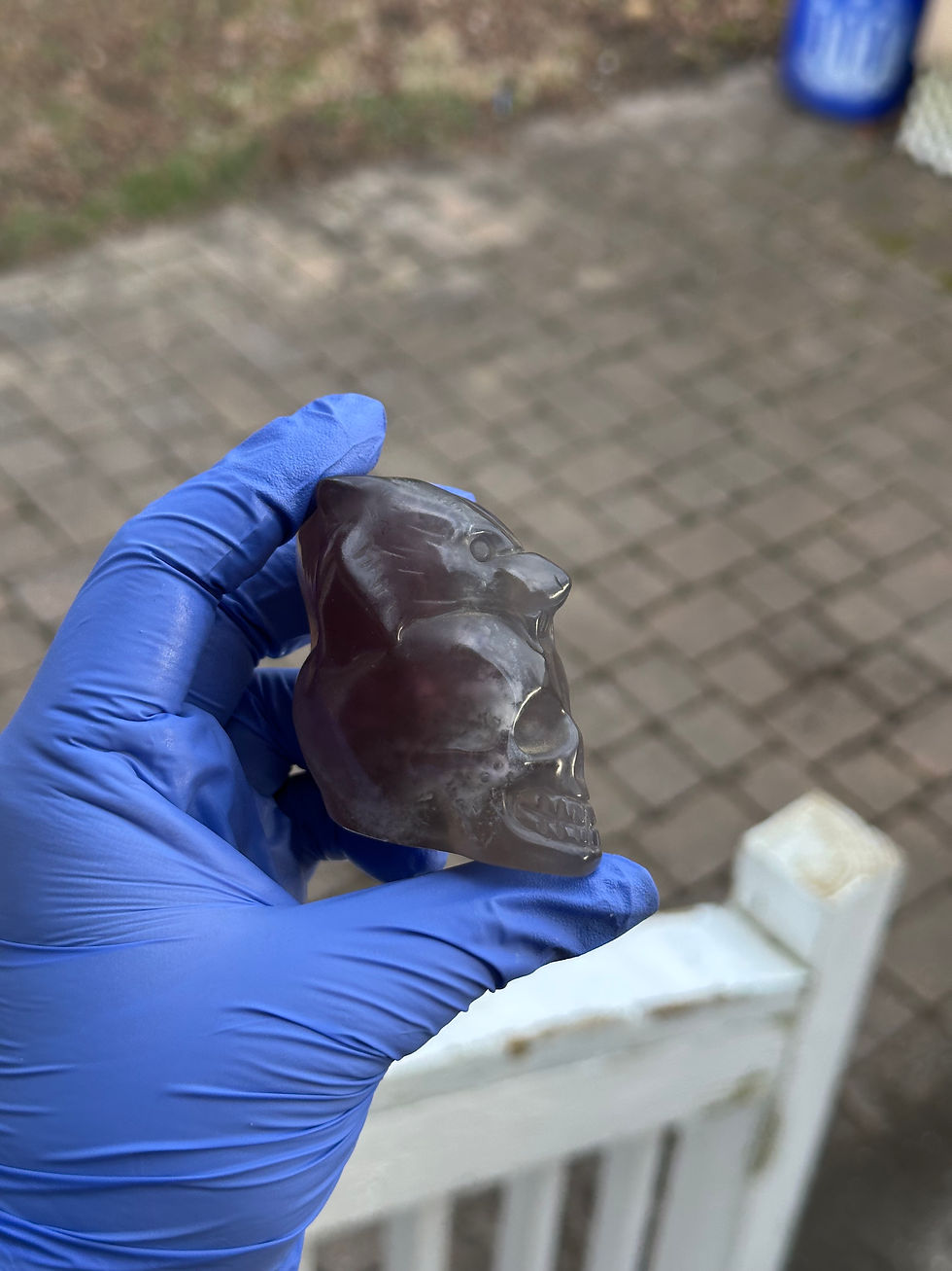 Thumbnail: Fluorite skull wolf on skull hand carved crystal healing gem
