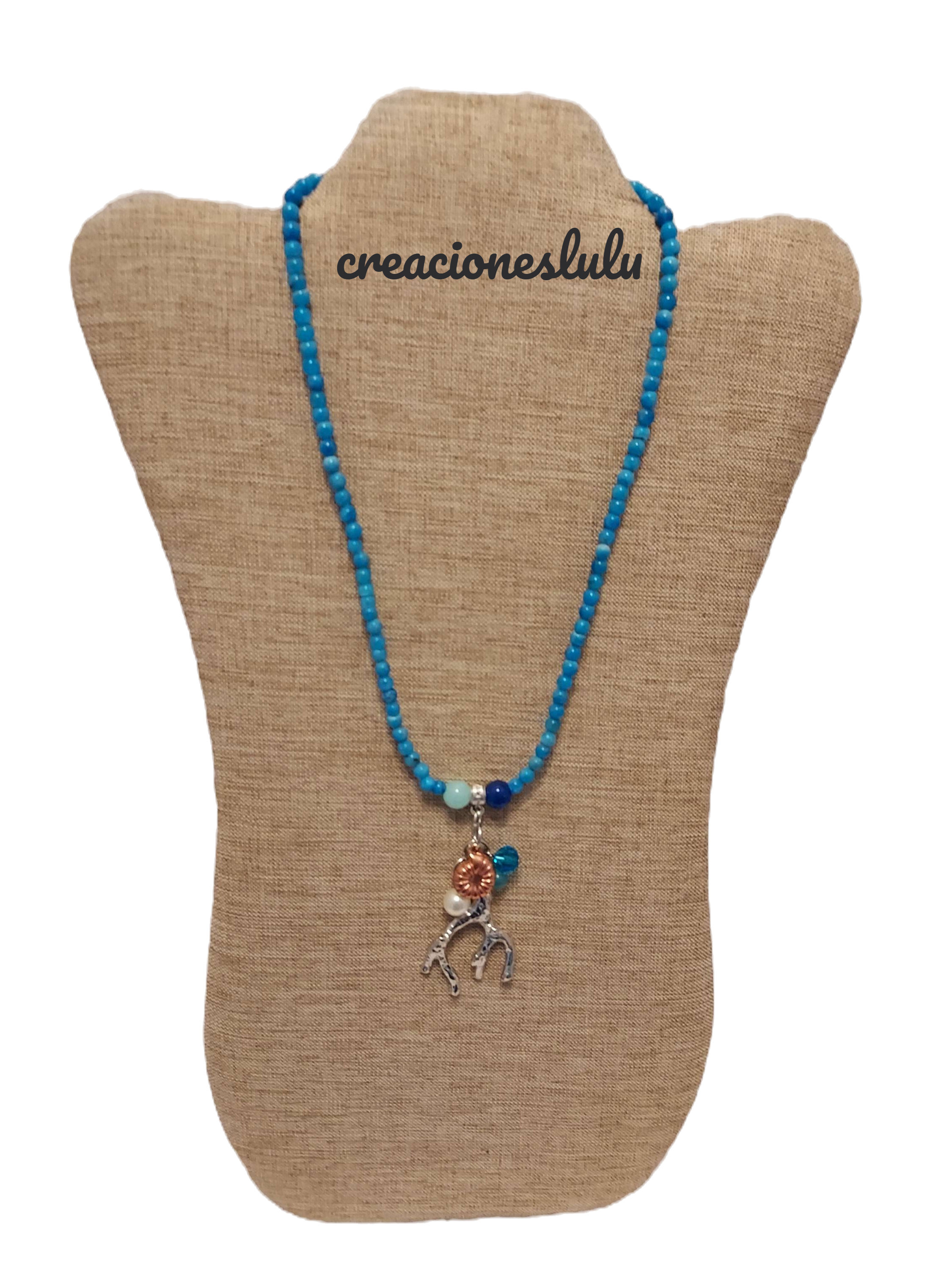 Blue necklace with silver coral