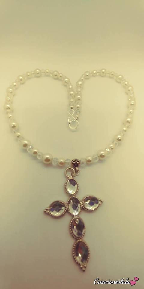 Thumbnail: White pearl necklace with cross