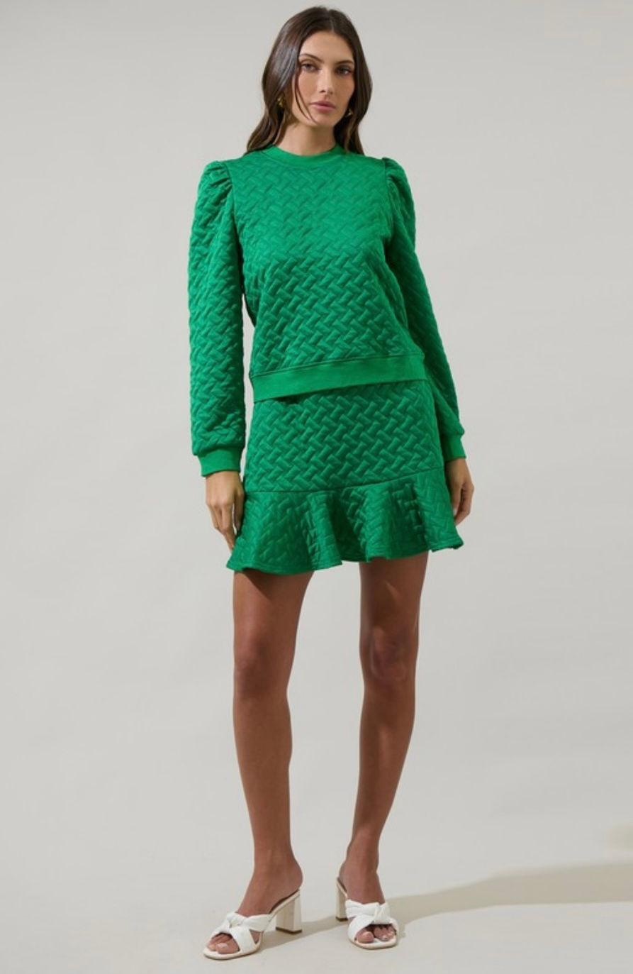 Thumbnail: Ella Quilted Puff Sleeve Sweatshirt (Skirt sold Separately)
