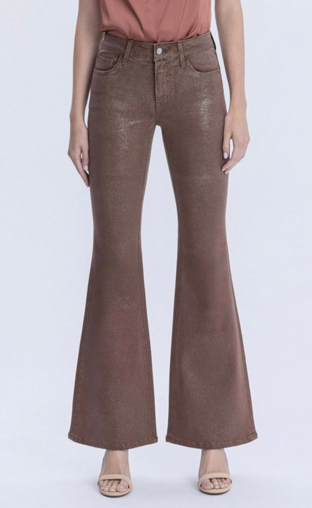 Monroe Golden Glittered Coated Brown Vervet Denim 