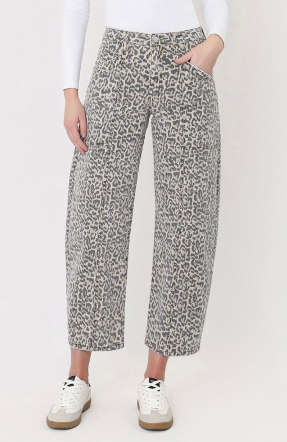 Libby Leopard Print Barrel Denim Jean By Vervet