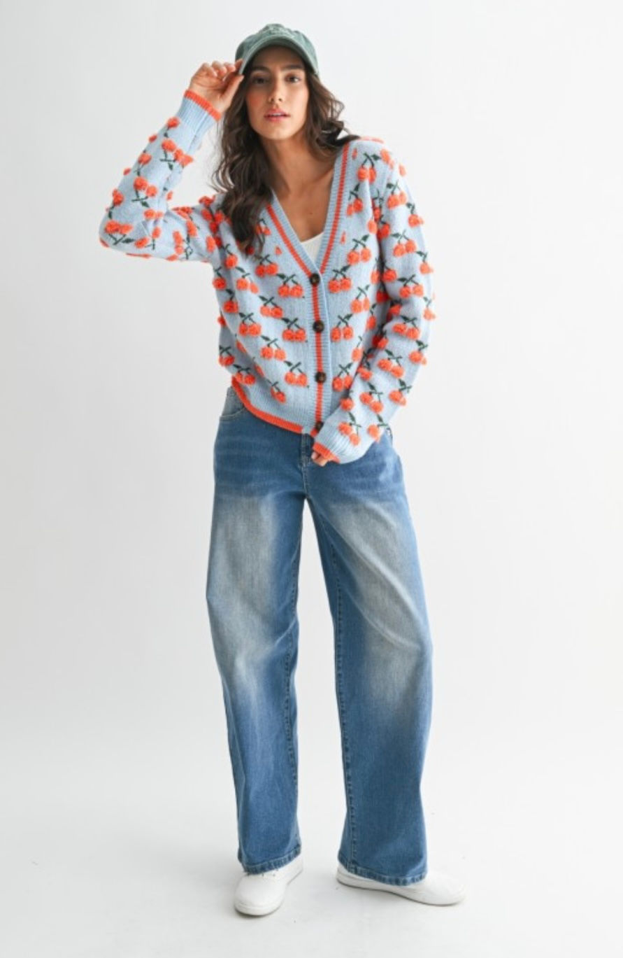 Thumbnail: Cherry Bliss Button-Up Sweater Cardigan 