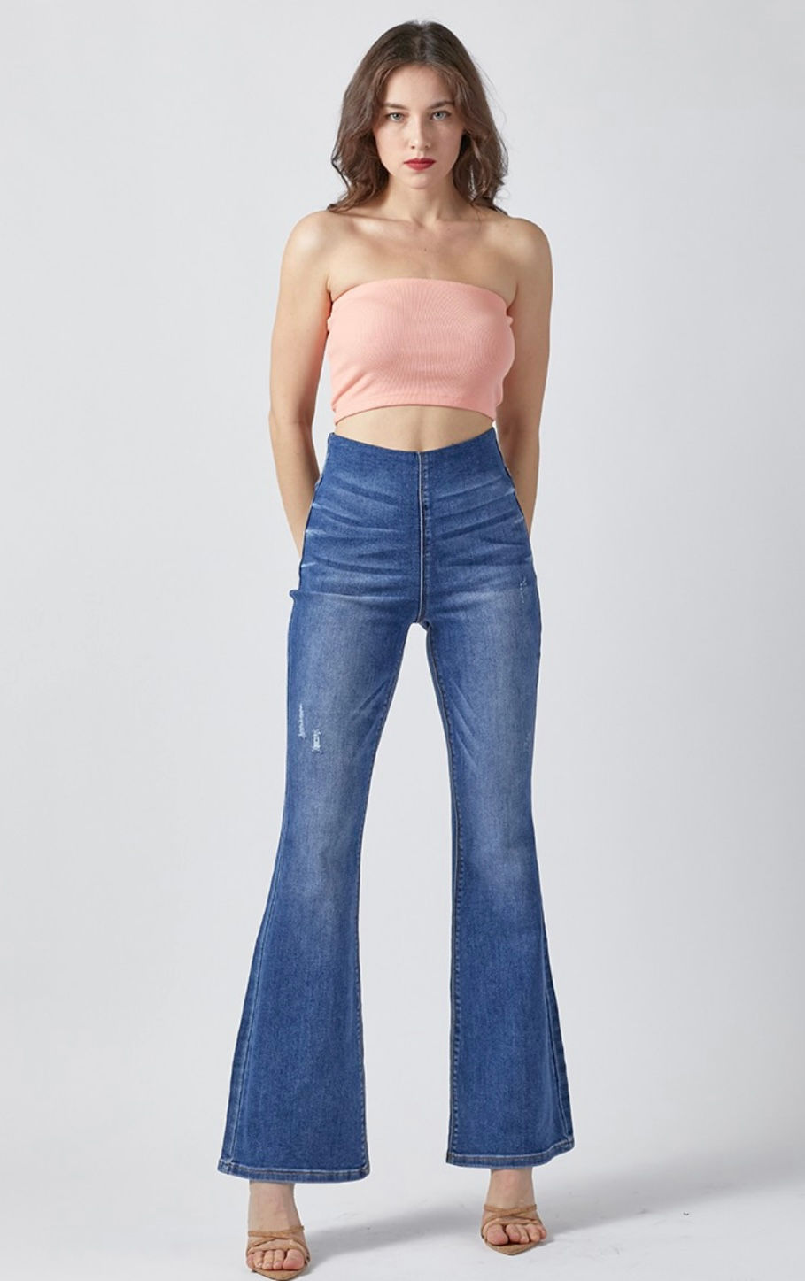 Thumbnail: Jessie Dark Wash By Risen Pull On Stretch ￼Flare Jeans 