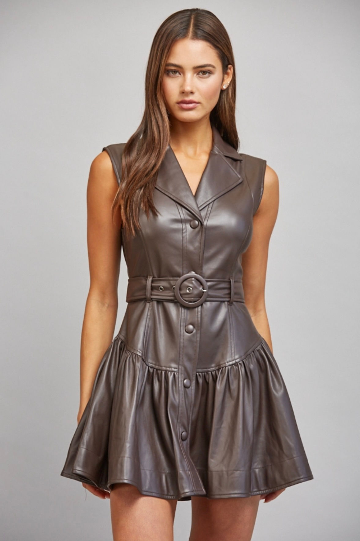 Angelica Faux Leather Belted Mini Dress
