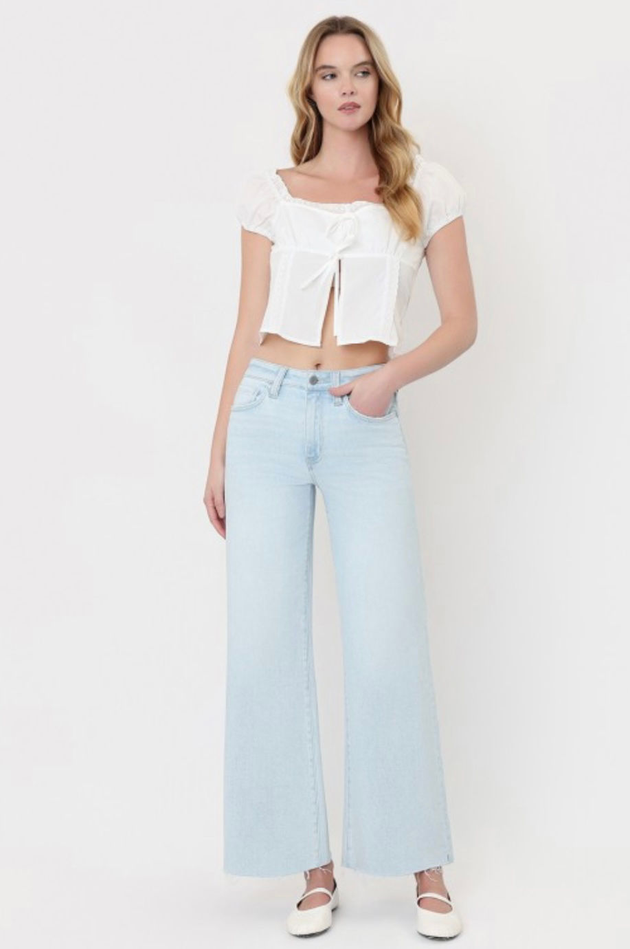 Thumbnail: Lily Wide Leg Pale Denim Jean By Vervet