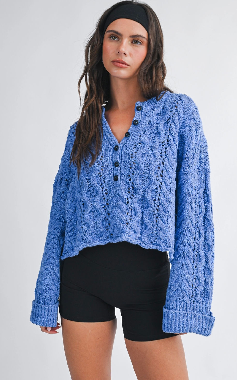Thumbnail: Annabelle Vibrant Blue Henley Sweater