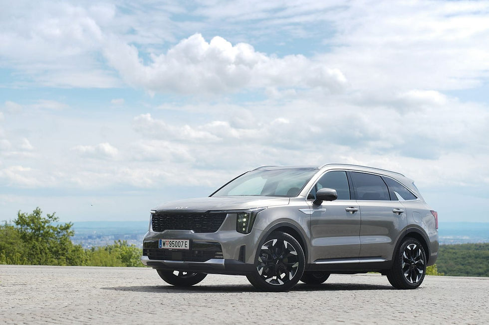 Kia Sorento PHEV in Metallic-Grau mit markanter Frontpartie in malerischer Landschaft
