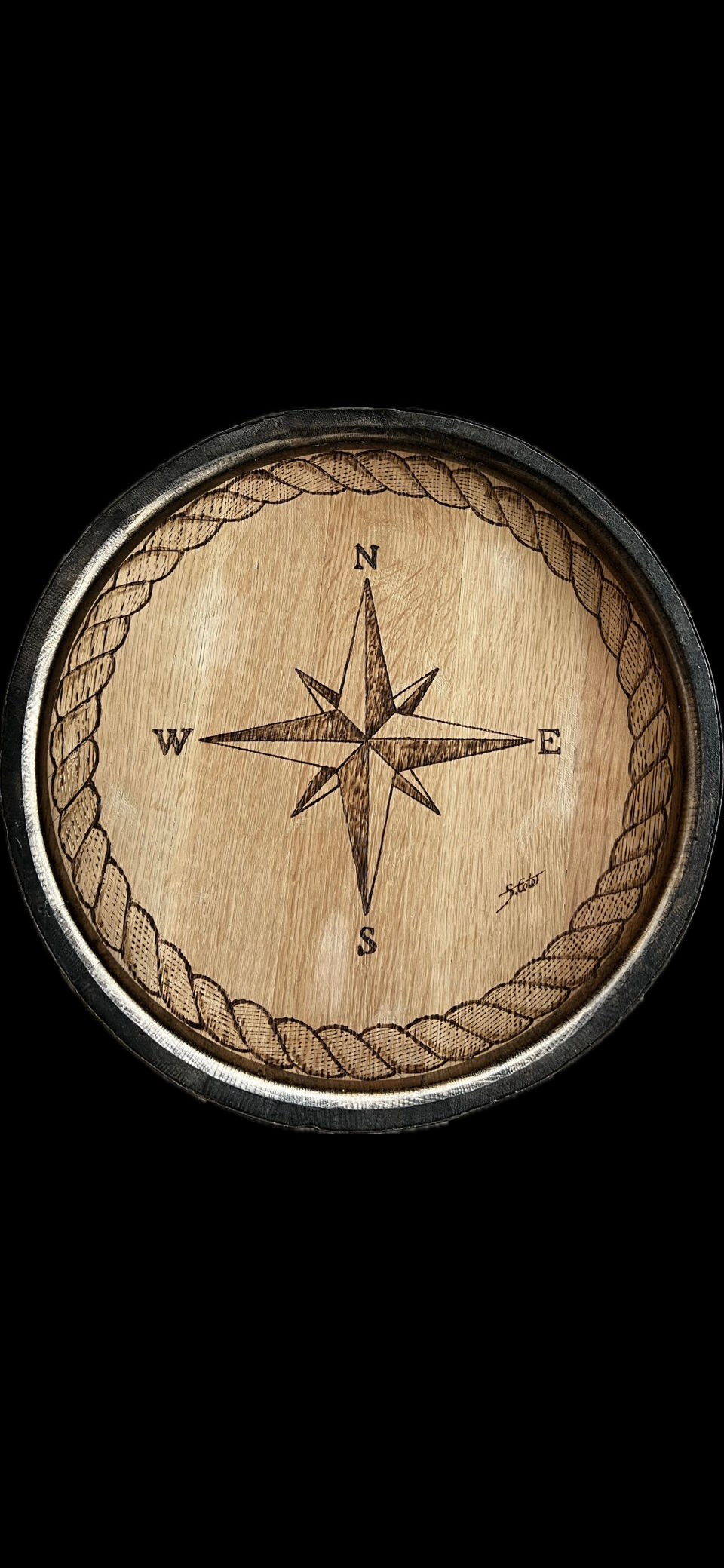 Thumbnail: Compass Rose Rye Whiskey Barrel Liquor Cabinet 