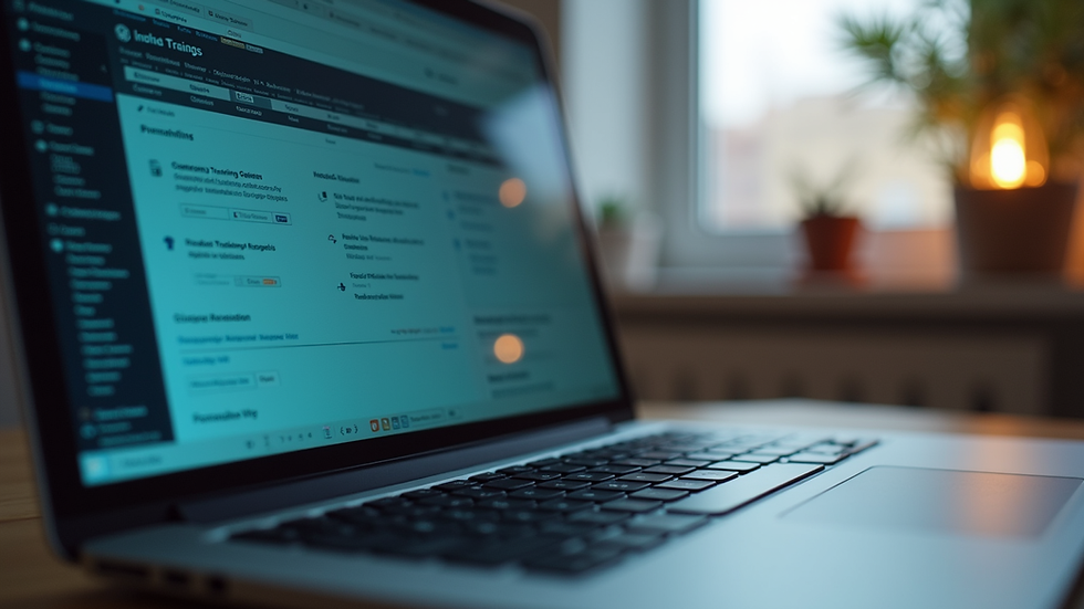 Close-up view of a laptop screen showing an online training course interface