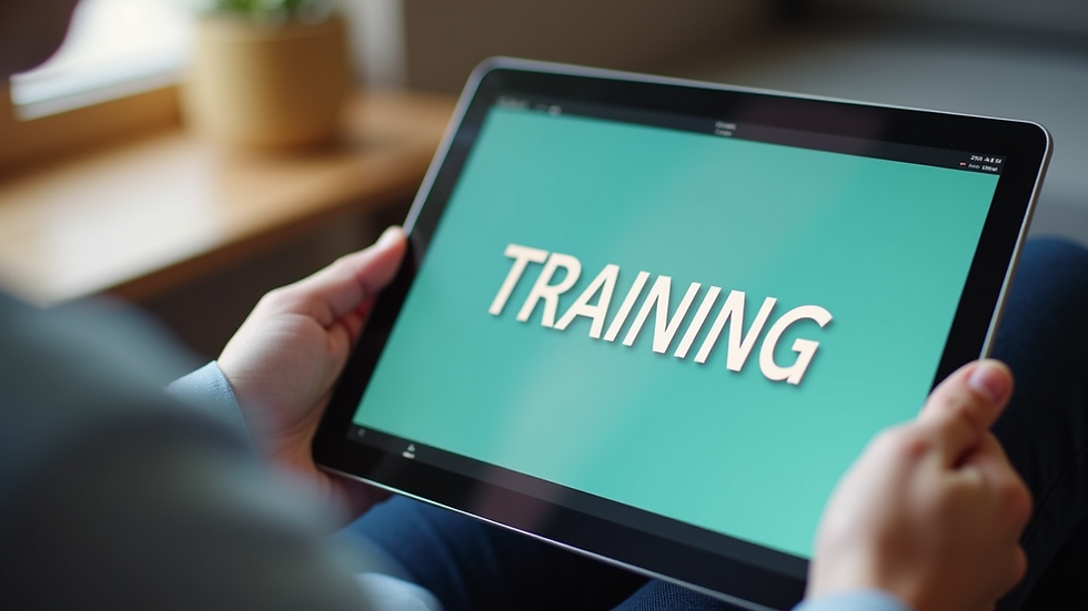 Close-up view of a tablet showing an interactive training quiz