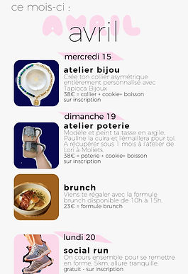 Programme des évènements du mois d'avril