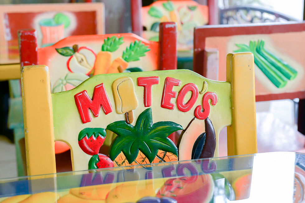 decorative graphic of a chair with mateos ice cream logo
