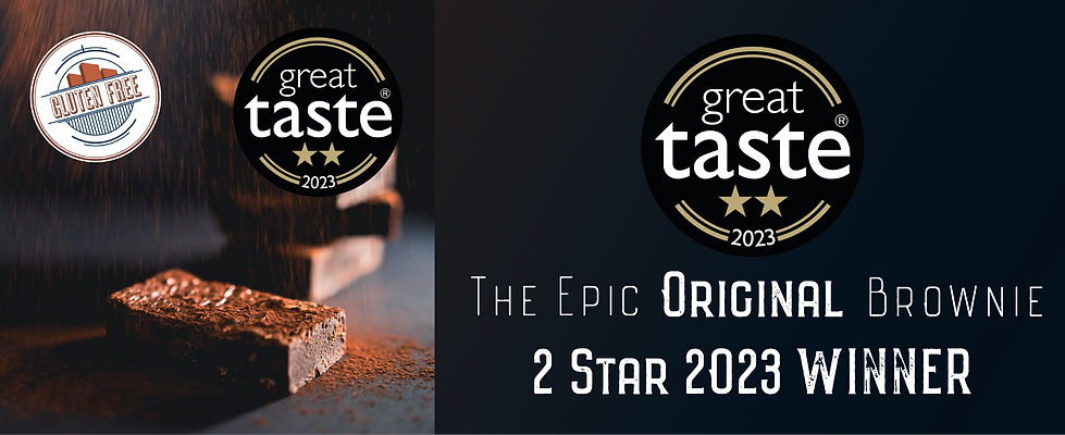 Banner showing epic original brownie and two star great taste award from 2023