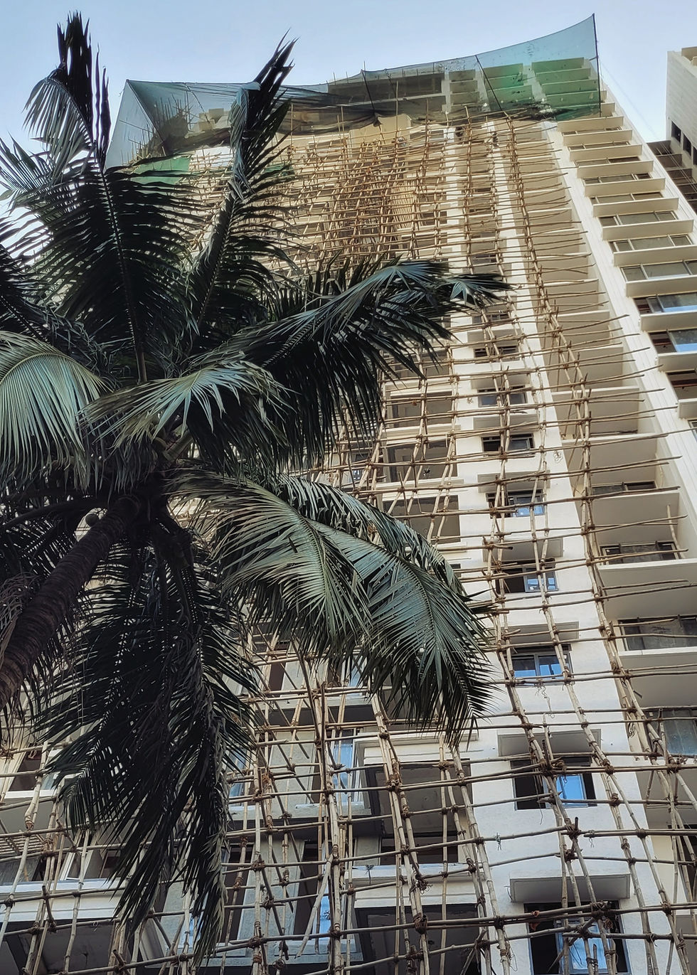 A few streets away, I spotted a strikingly modern high-rise—sleek, tall, with flawless finishing. From far, it looked like precision architecture and engineering. Then I noticed the scaffolding: not steel or aluminum, but bamboo. The tall, wiggly stalks wrapped around the building all the way to the top, supporting construction as it was being finished. It was a fascinating contrast: cutting-edge design held up by an ancient, natural material. An inversion of what we usually associate with technology—where bamboo, flexible and organic, replaces the heavy, industrial structures we expect.