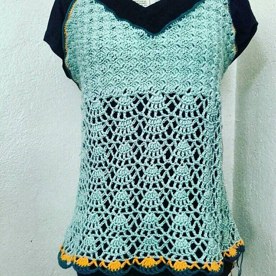 Top crochet amande coton