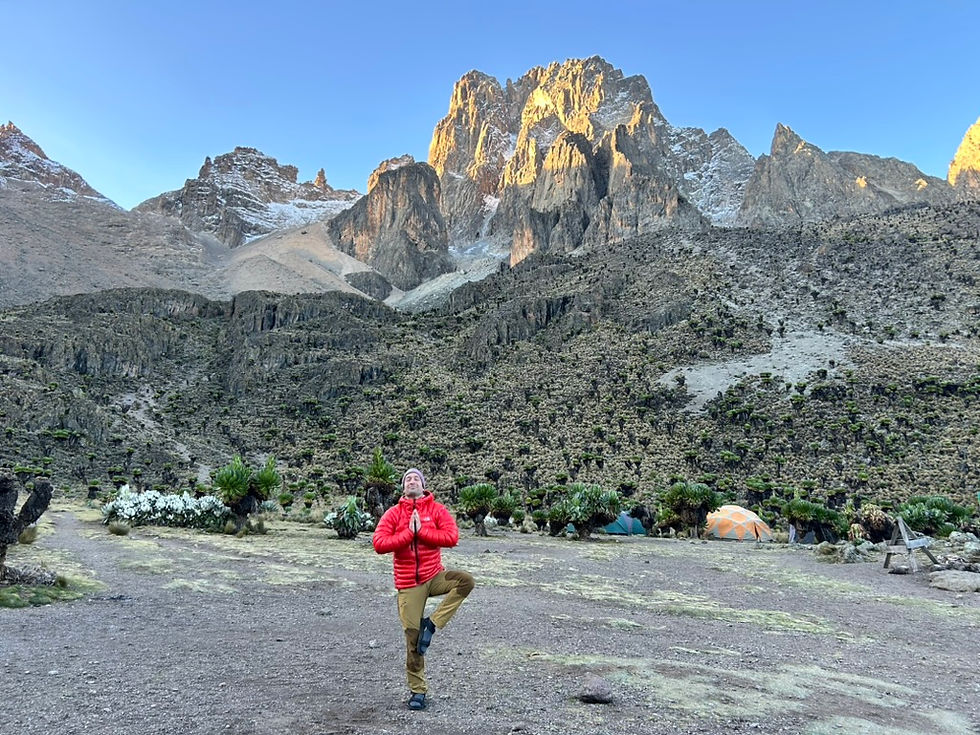 Morning Meditation as the sun begins to hit the East face on Mt. Kenya.