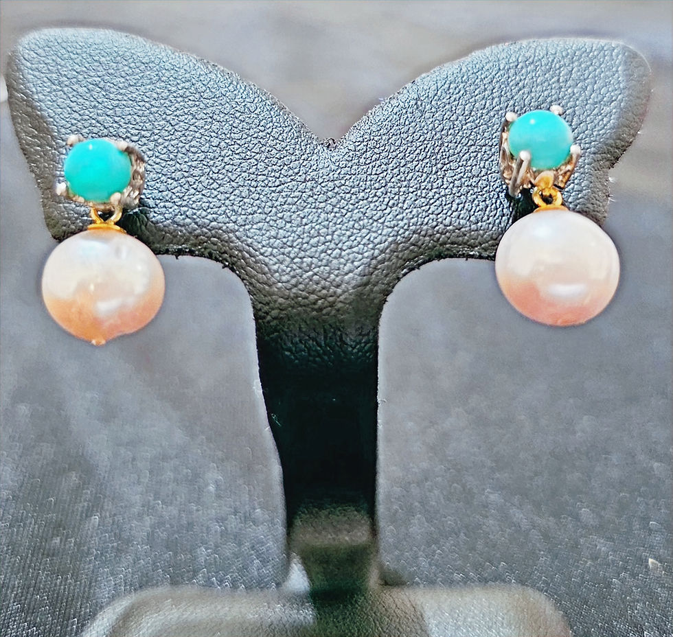 Thumbnail: Convertible Earrings (sleeping beauty turquoise& Fresh Water pink pearl) ER03