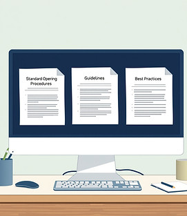 An illustration of computer screen with several SOPs.