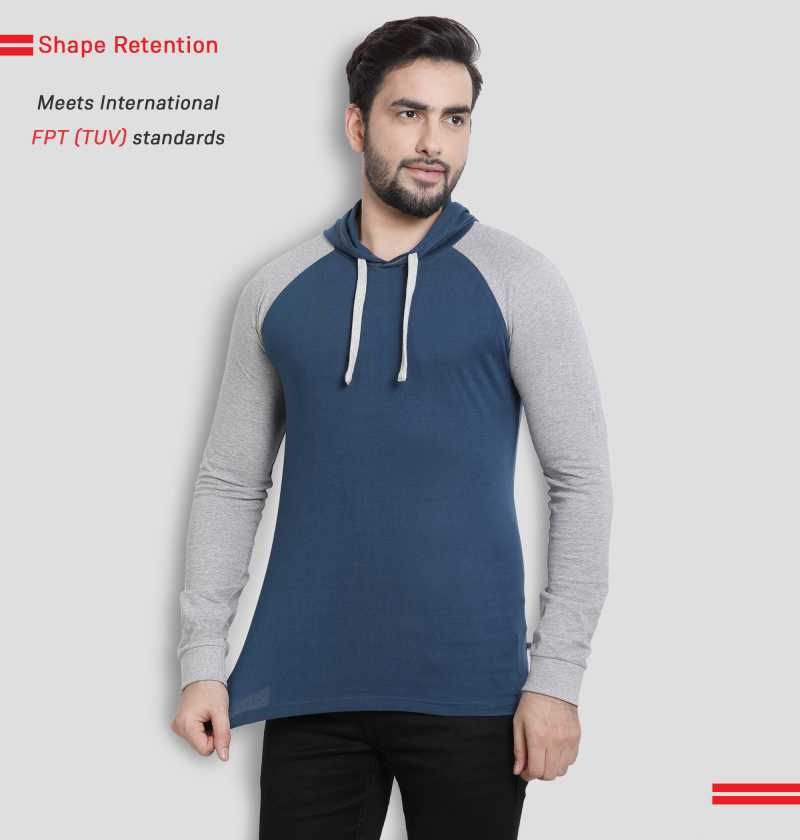 Thumbnail: Billion  PerfectFit Solid Men Hooded Blue, Grey T-Shirt#JustHere
