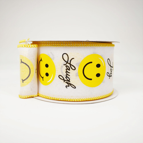 RIBBON 2.5X10YDS SMILY FACE WHITE AND YELLOW | Craftex