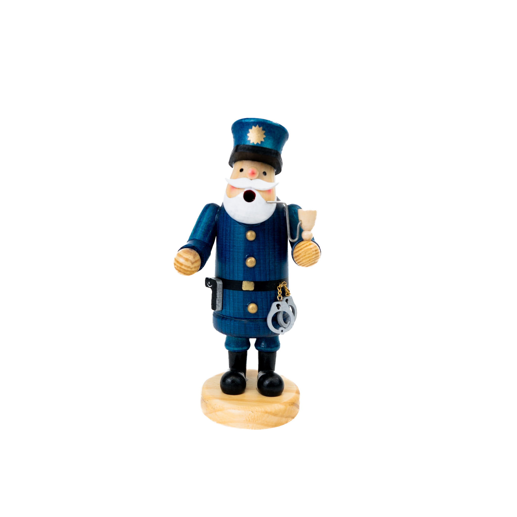 INCENSE HOLDER SMOKEMAN POLICEMAN WOODEN 8" BLUE