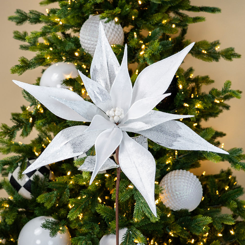 Thumbnail: VELVET CRACKLE POINSETTIA 33" SILVER AND WHITE