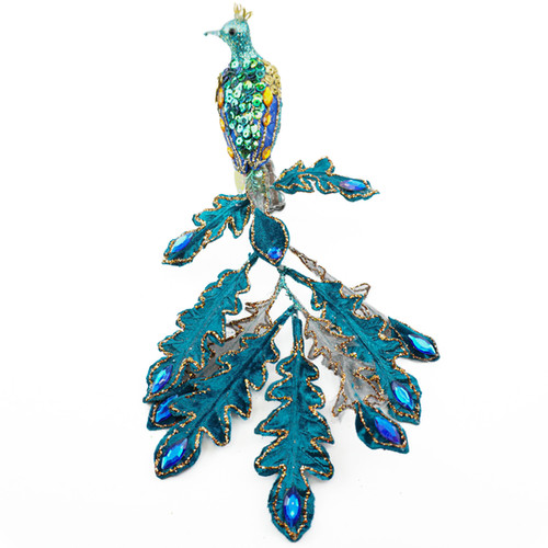 PEACOCK ORNAMENTS WITH CLIP TEAL Craftex