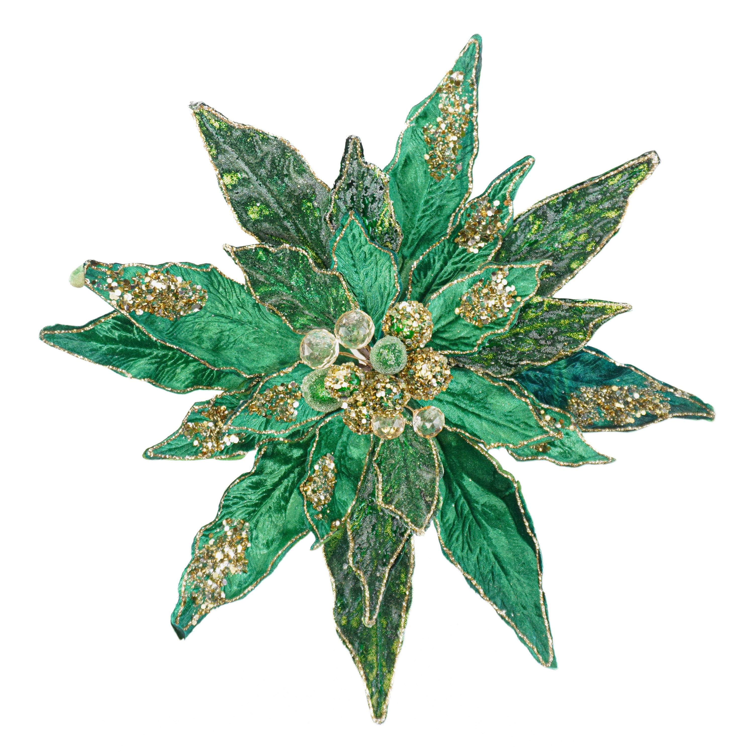 CLIP POINSETTIA XXL WITH EMERALD AND GOLD