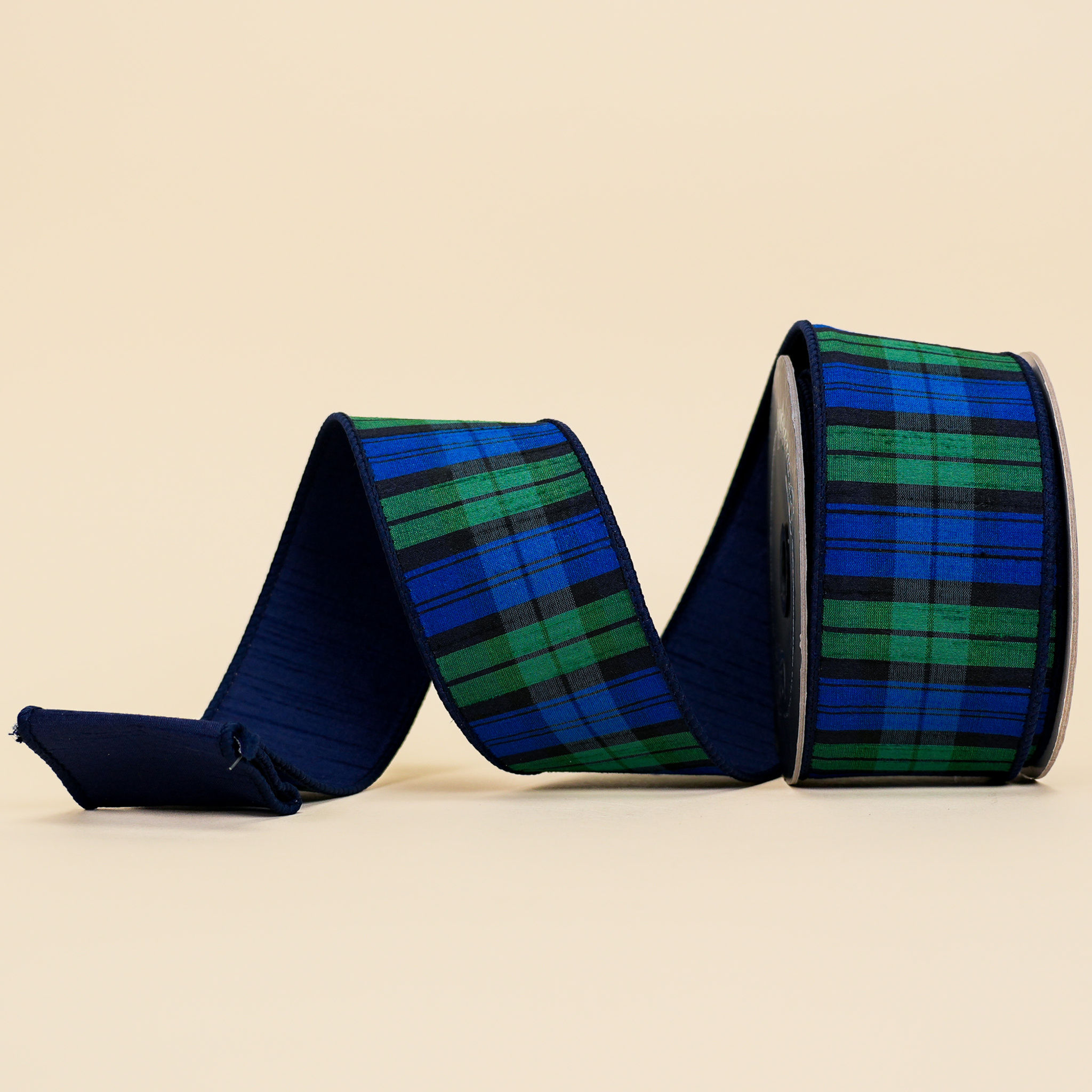 RIBBON WELSH PLAID NAVY BLUE ( 2 SIZES )