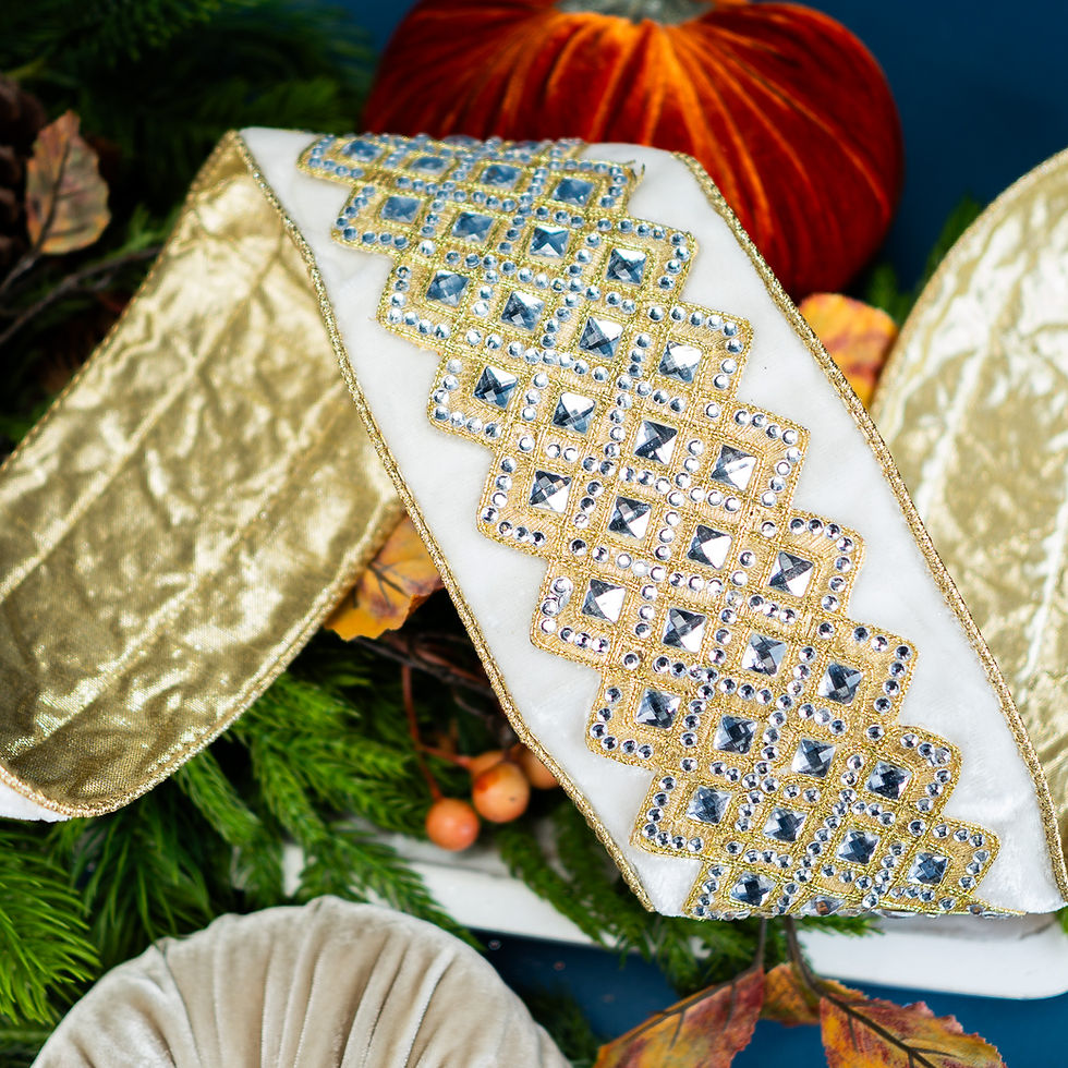 Thumbnail: RIBBON 4" VELVET BEJWELED LATTICE ( 5 COLORS AND YARDS )