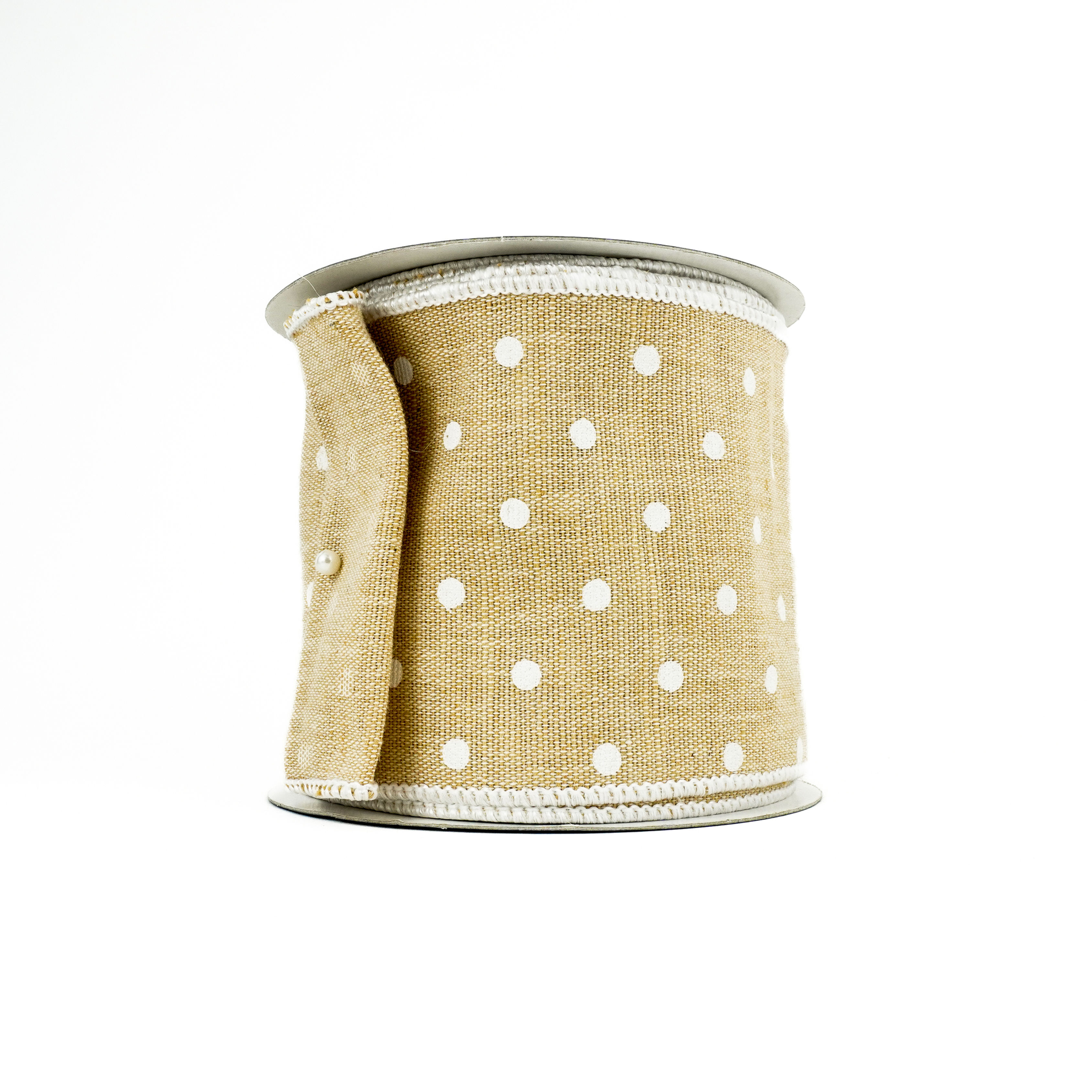 RIBBON POLKA 4X10YDS NATURAL AND WHITE