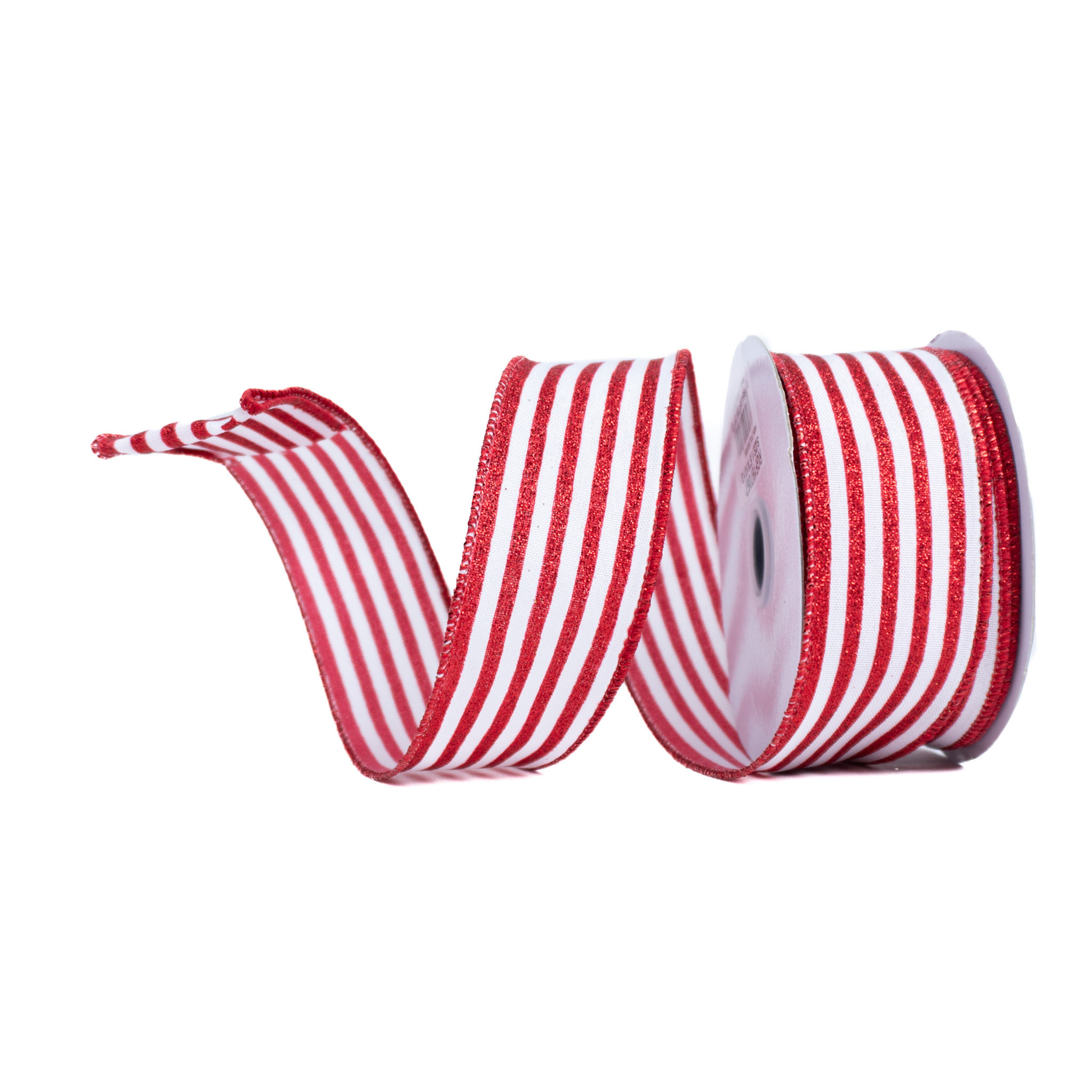 RIBBON GLITTER VERTICAL STRIPE WHITE AND RED ( 2 SIZES )