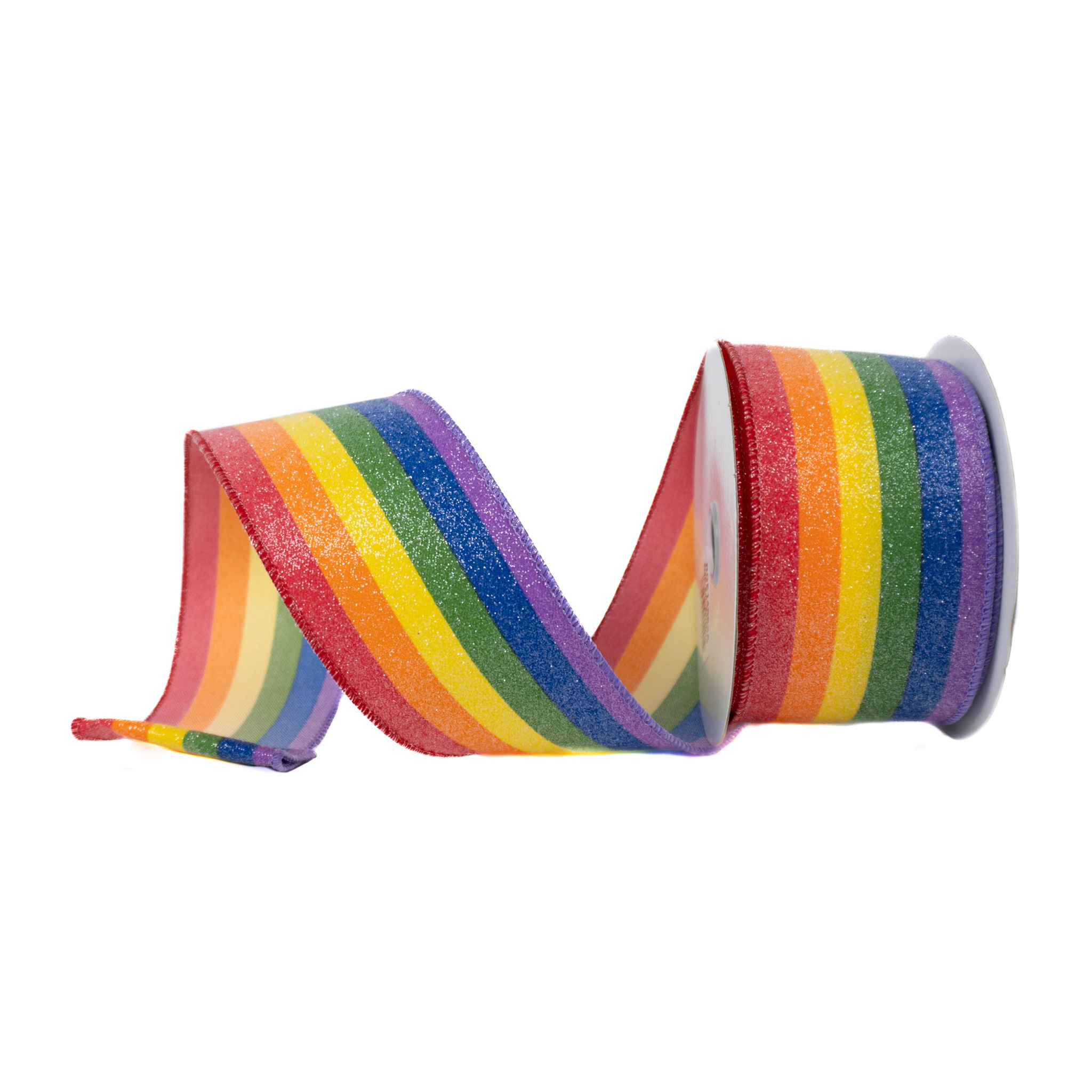 RIBBON 2.5" X 10YDS VERTICAL STRIPES GLITTER RAINBOW