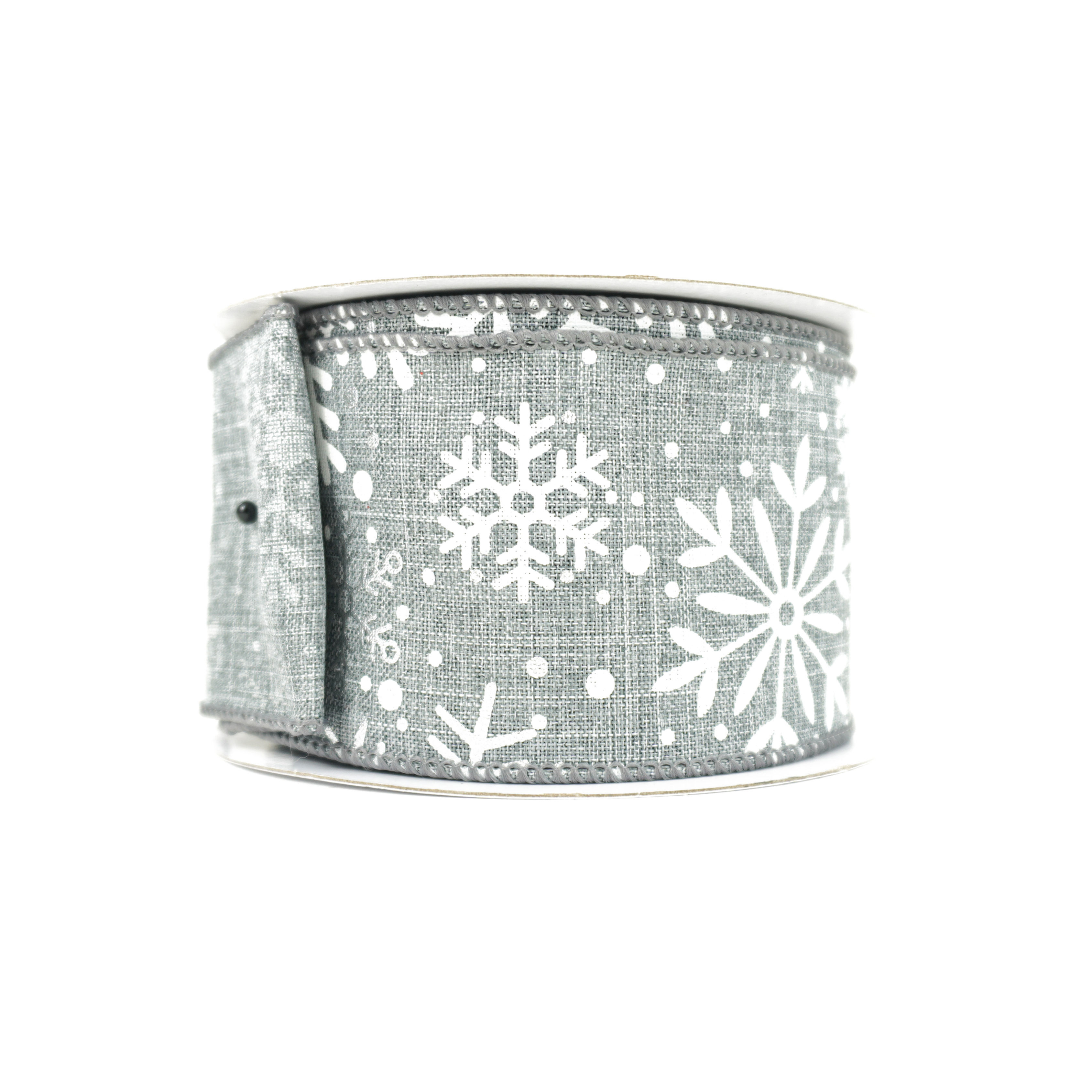 RIBBON BURLAP SNOWFLAKES GRAY WITH 2.5X10YDS