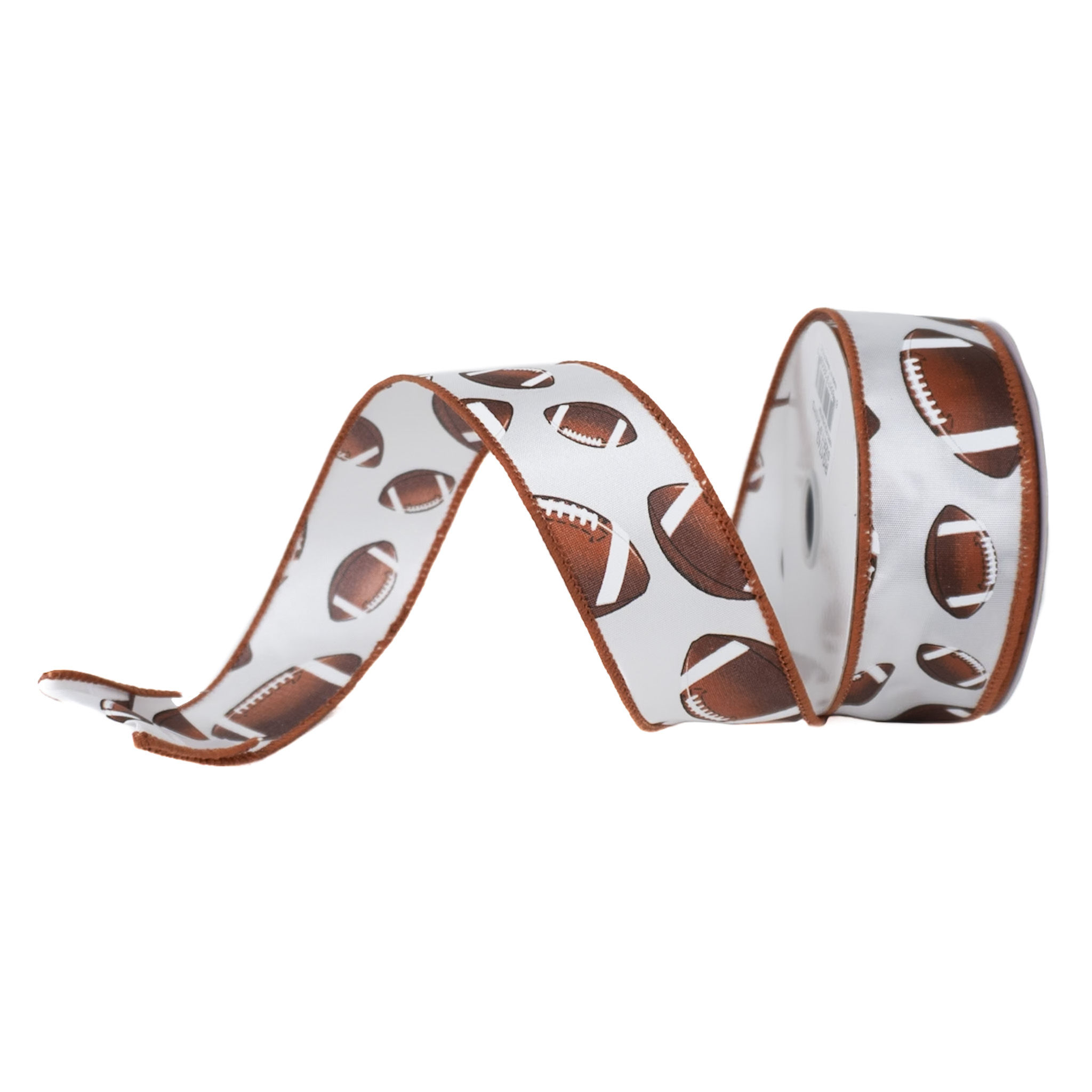 RIBBON 1.5" X 10YDS FOOTBALL BROWN AND WHITE