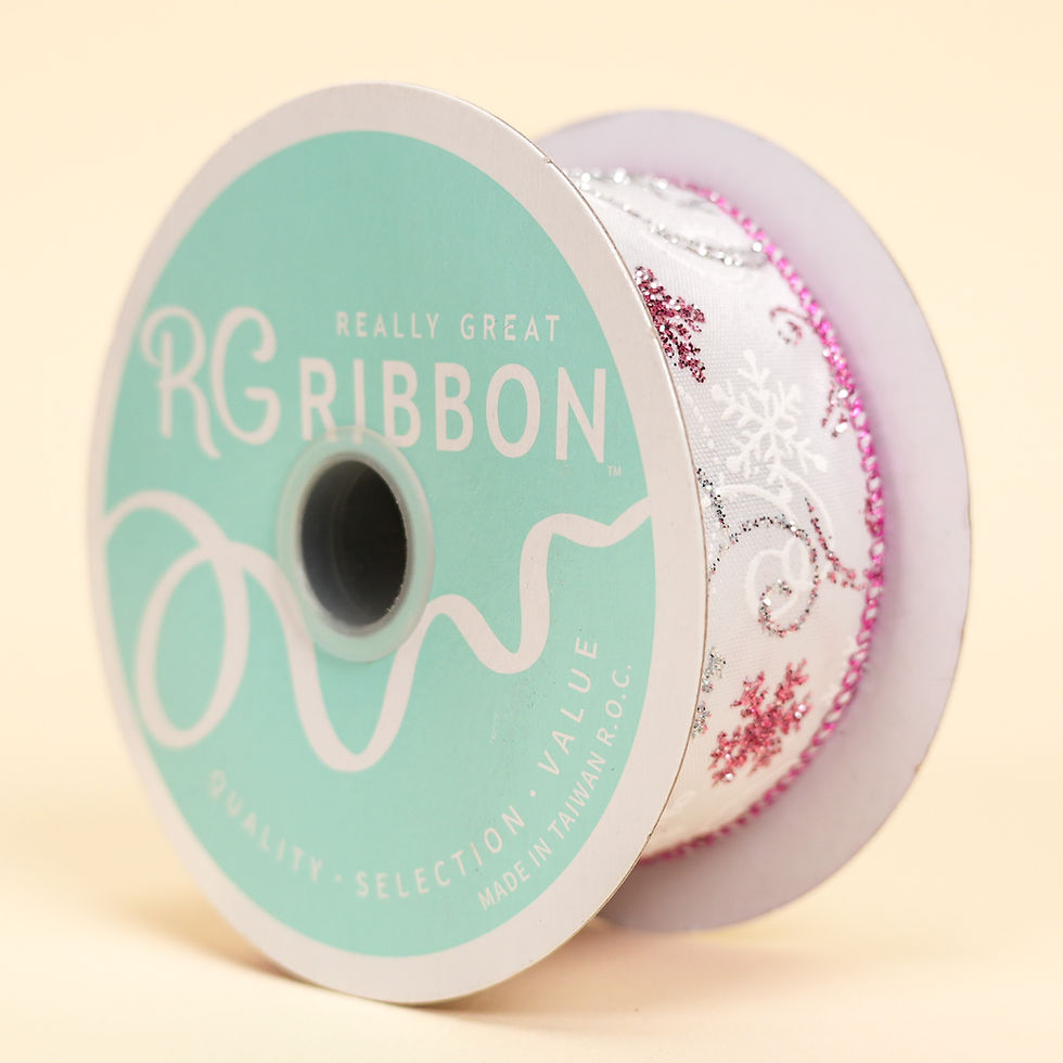 Miniatura: RIBBON SNOWFLAKES SWIRLS WHITE, PINK AND SILVER ( 2 SIZES )