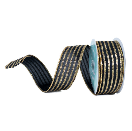 Custom Stipe Ribbon RIBBON GLITTER VERTICAL STRIPE BLACK AND GOLD ( 2 SIZES ) | Craftex