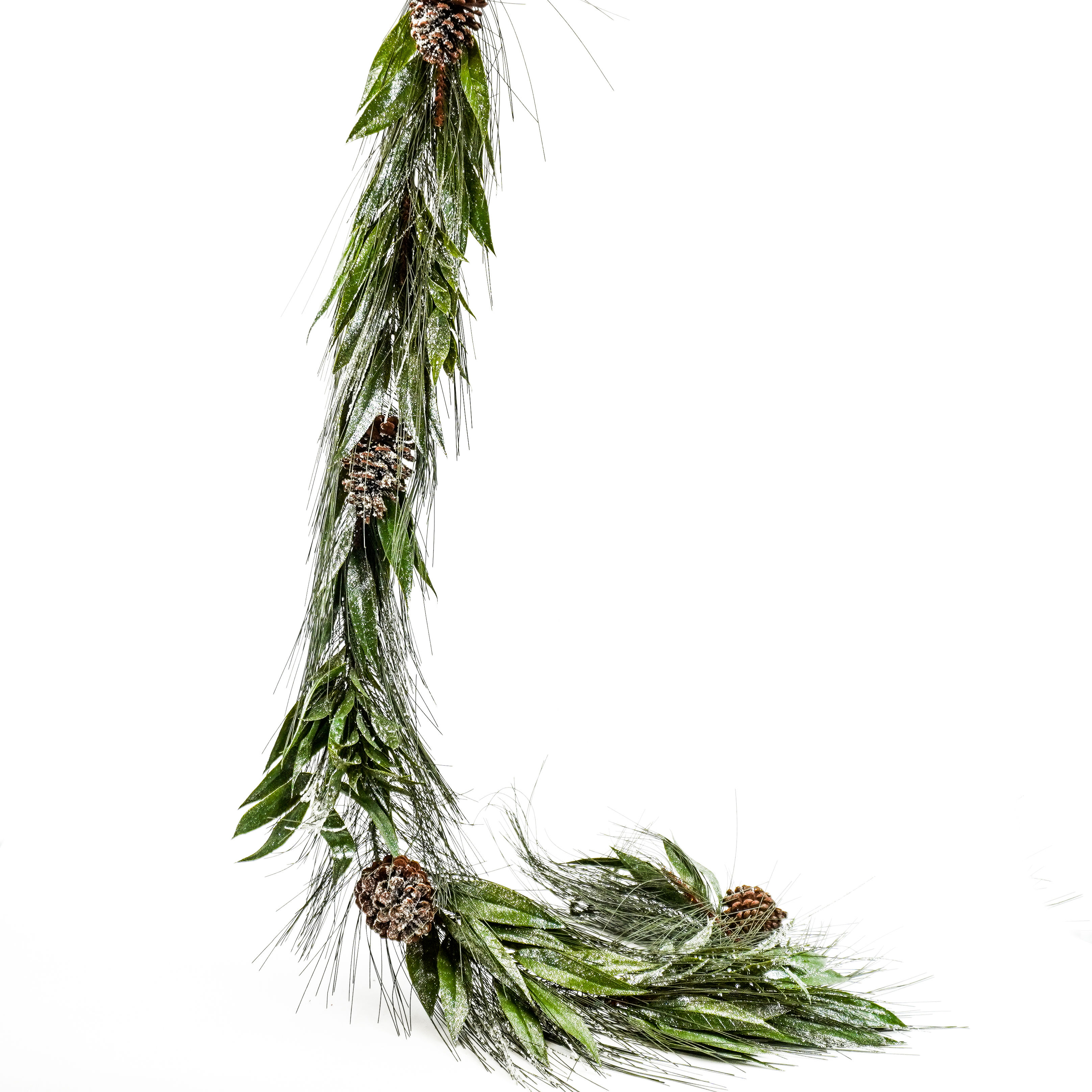 SILVER AND GREEN LONG LEAF PINE WHITE WILLOW & RUSCUS 6' X 15" GARLAND