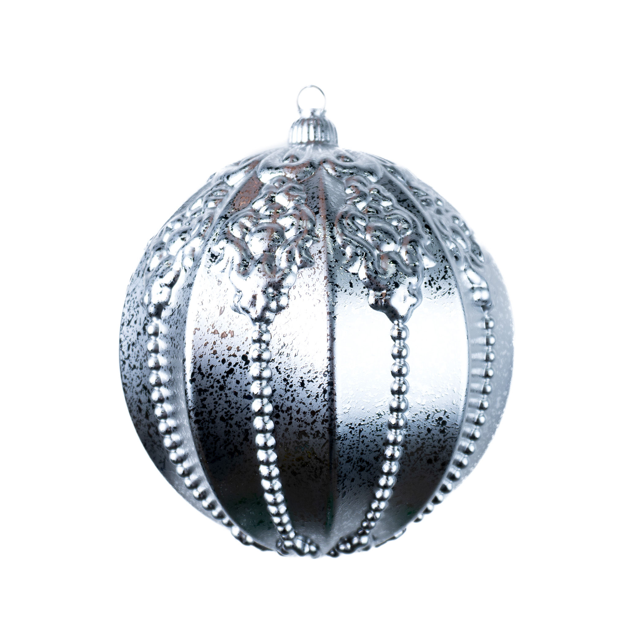 BALL 200MM STRIPE ORNAMENT LOOSE SILVER