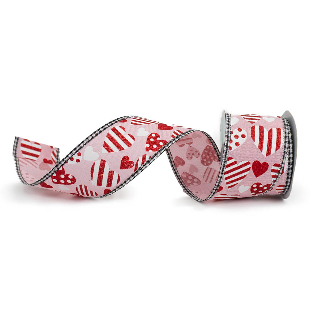 RIBBON 2.5" X 10YDS VALENTINE HEARTS PINK