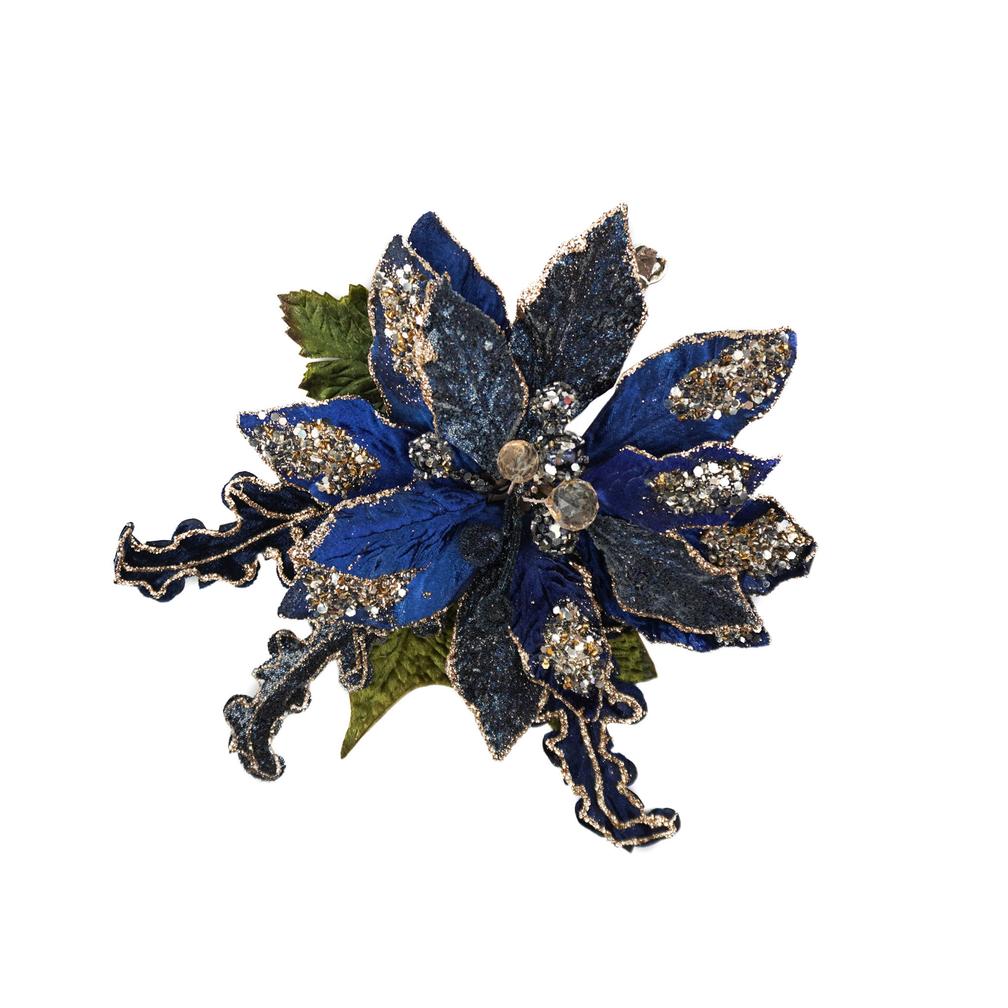 CLIP POINSETTIA WITH 3 LEAVES SAPPHIRE AND ROSE GOLD