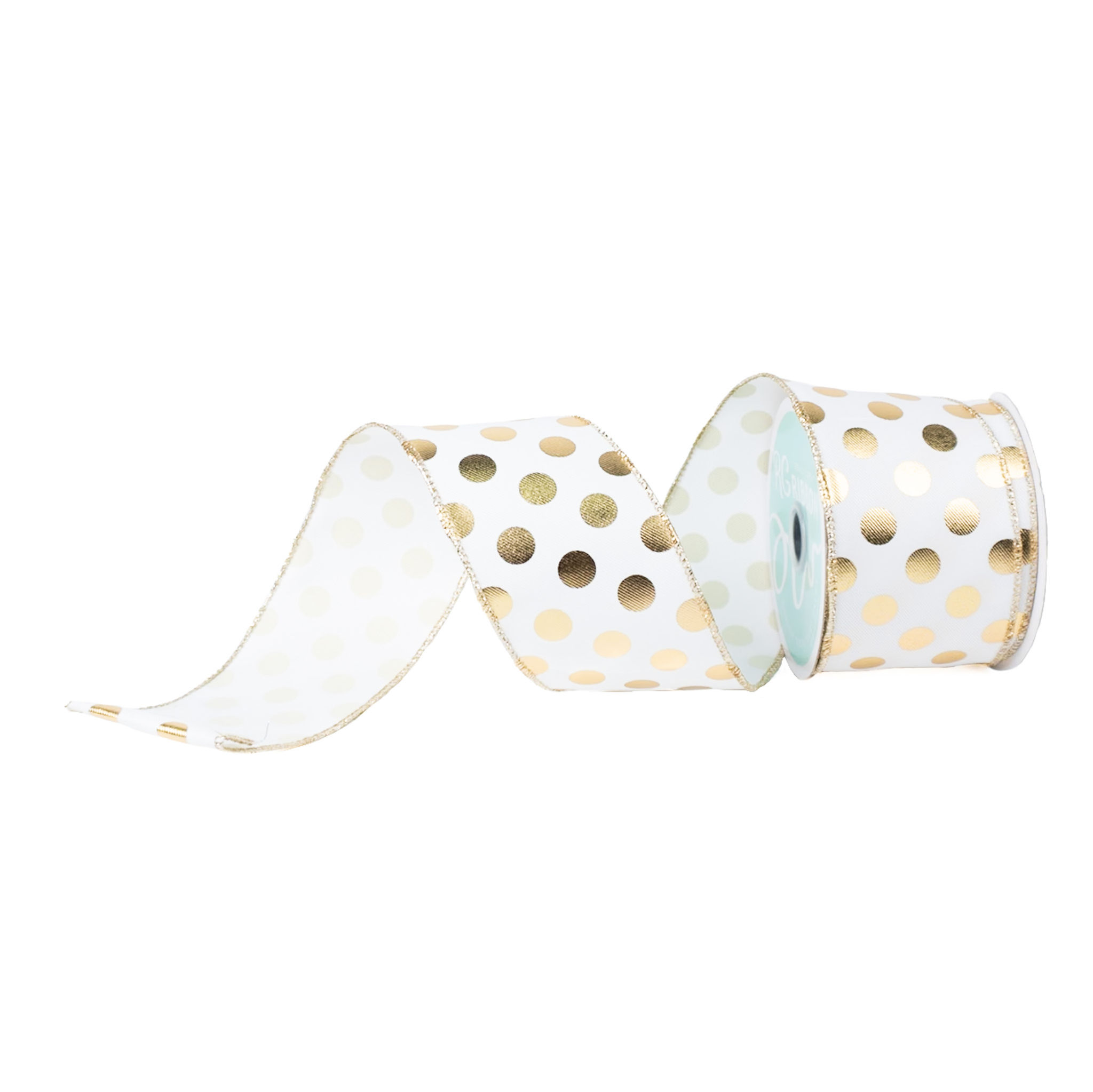 RIBBON METALLIC POLKA DOTS GOLD AND WHITE ( 2 SIZES )