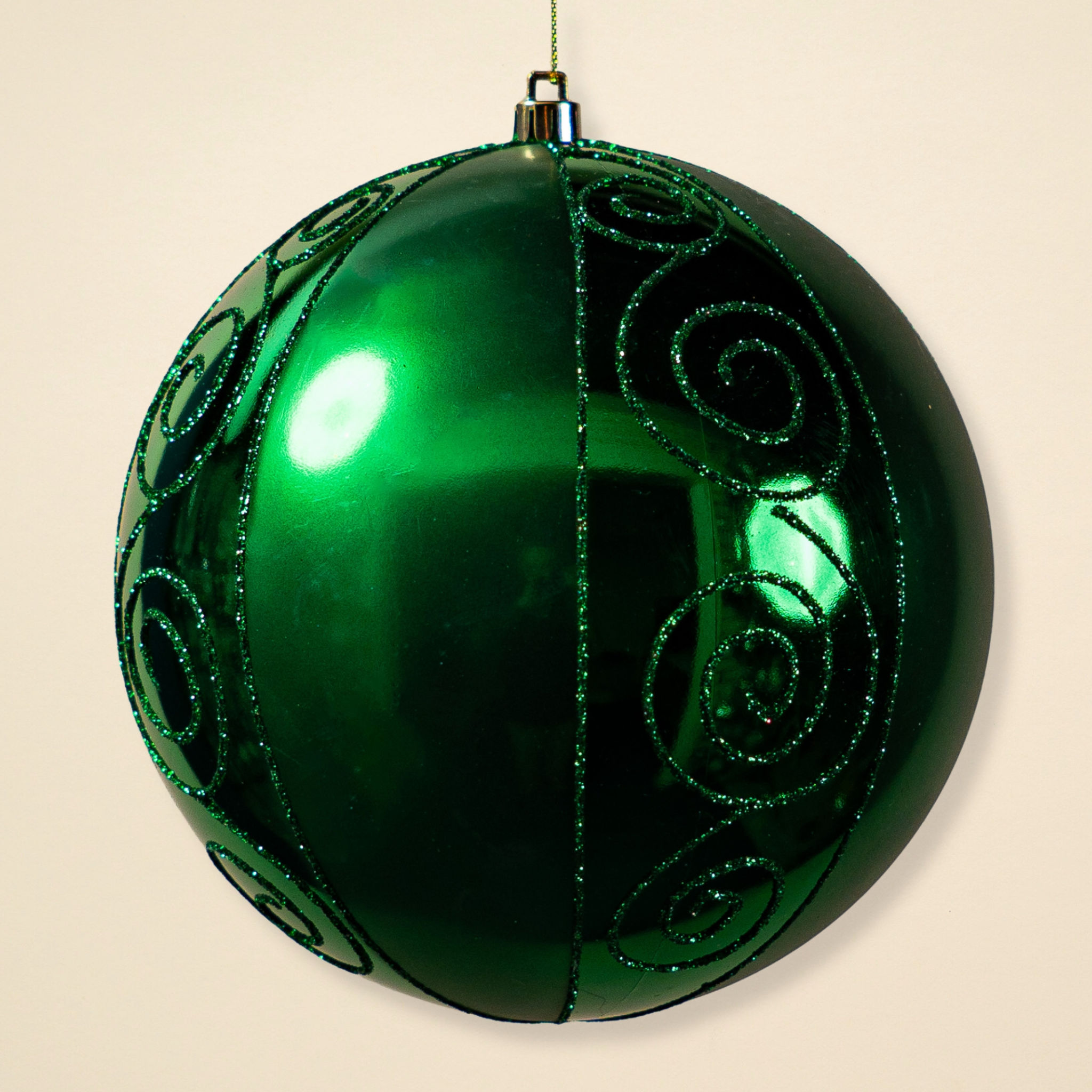 BALL GLITTER SCROLL SWIRL SHINY WITH MATTE GREEN ( 2 SIZES )
