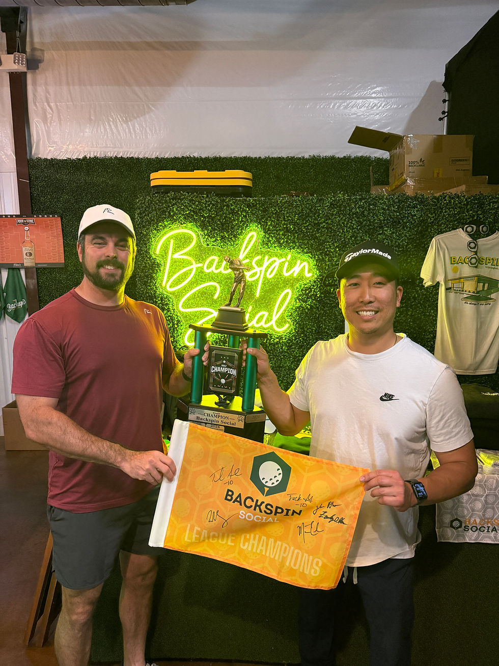 Golf League champions at Backspin Social in Wilmington celebrate their win.