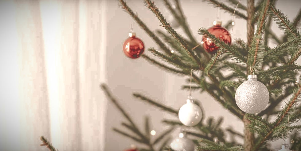 A small Christmas tree with simple ornaments, showing the minimalist holiday style many expats experience when celebrating Christmas abroad.