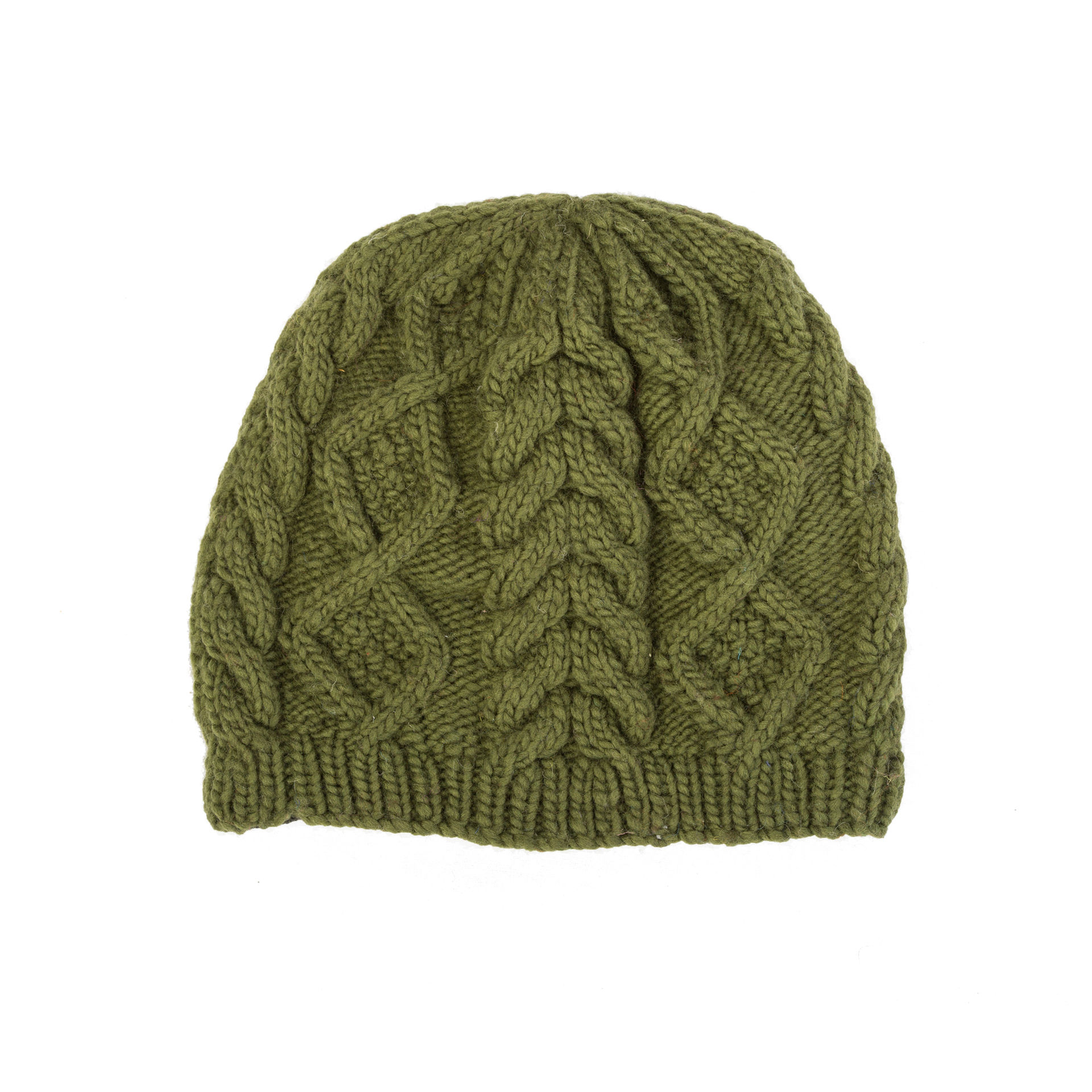 Merino Cable Beanie, Olive Green