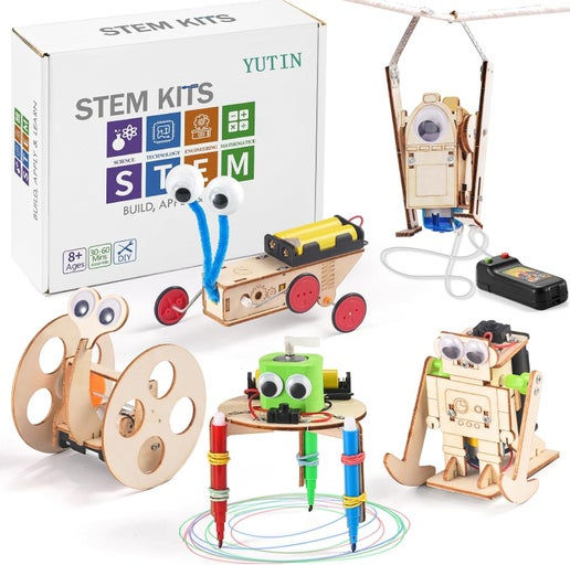Thumbnail: 5-in-1 Stem Robot Kit for Kids Ages 5-7 8-10, Wood Building Art Crafts Kits