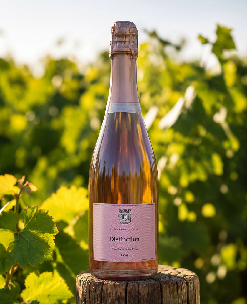 Bouteille de Distinction, mousseux rosé demi-sec du Domaine de La Garnaudière